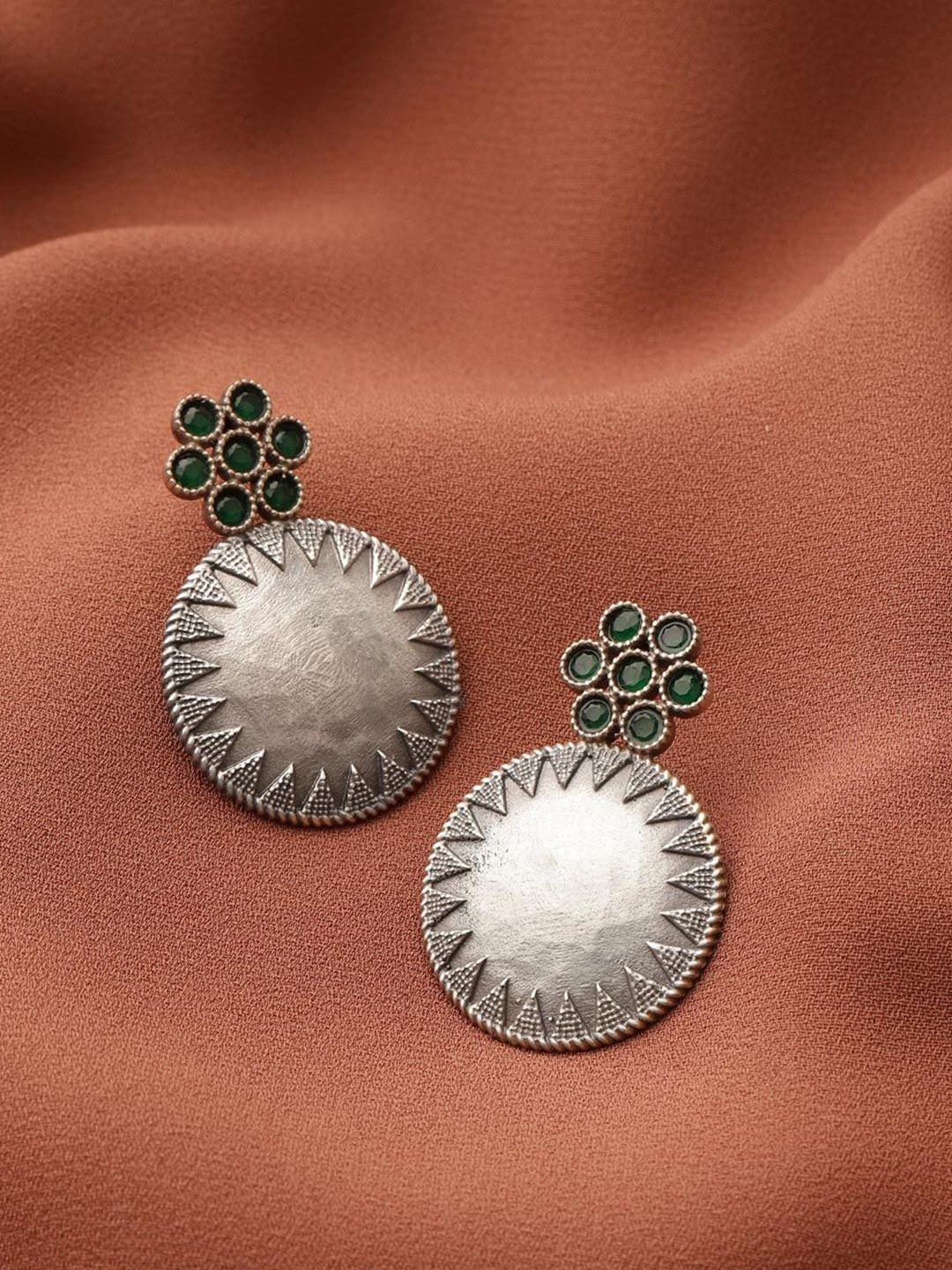 

Fabindia Circular Shaped Stone Studded Drop Earrings, Silver