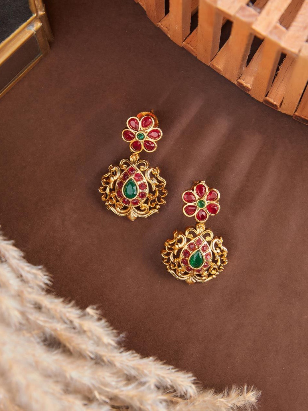 

Fabindia Artificial Stones Studded Contemporary Drop Earrings, Gold