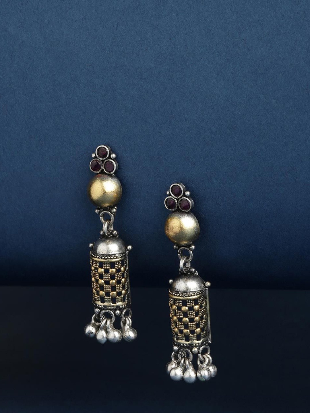 

Fabindia Silver Artificial Stones Studded Contemporary Jhumkas, Gold