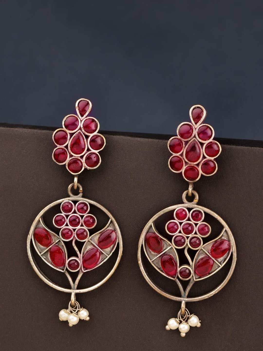 

Fabindia Contemporary Shaped Stone Studded & Beaded Drop Earrings, Silver