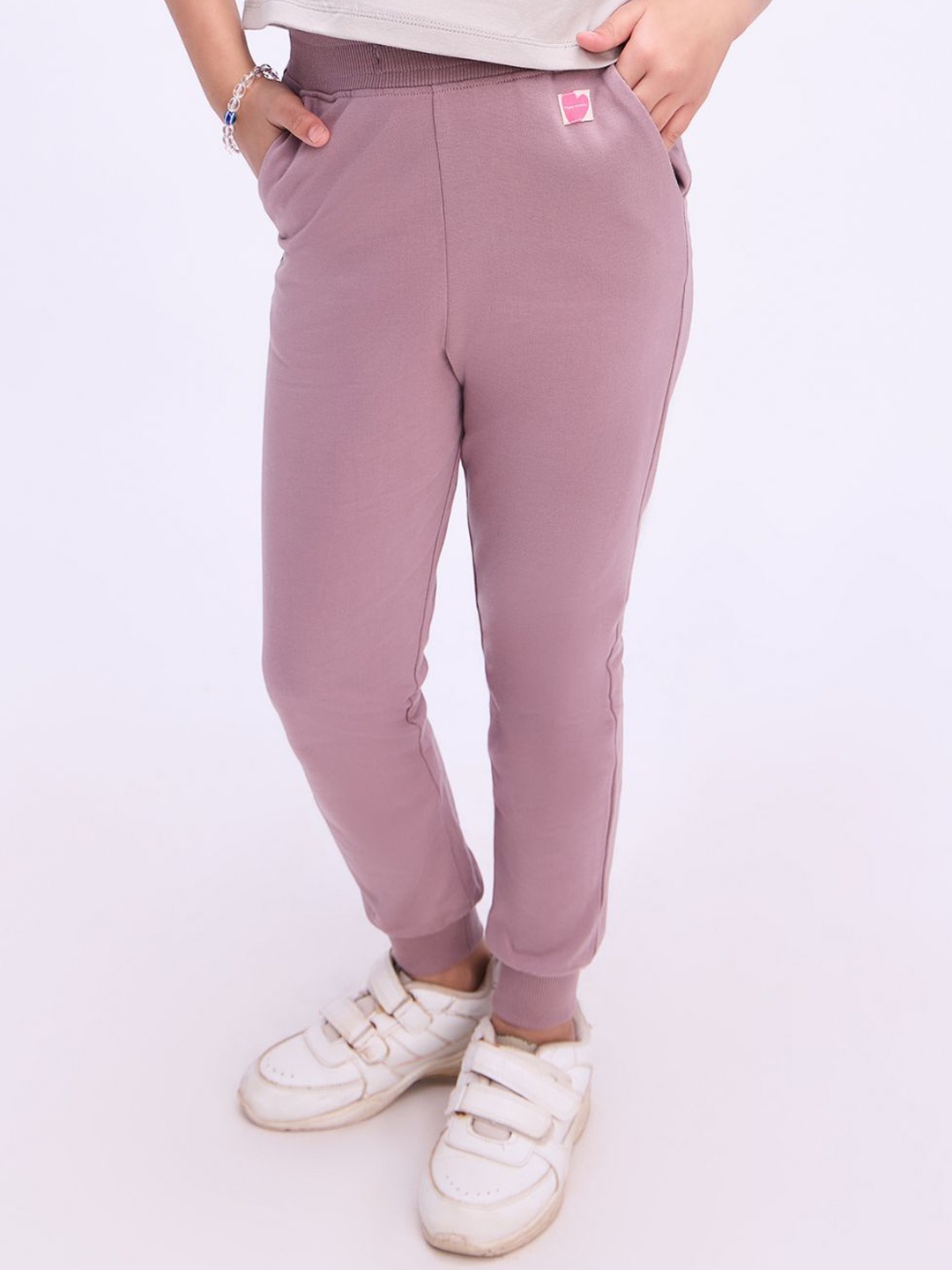 

Bombay High Girls Mid- Rise Cuffed Joggers Track Pants, Mauve