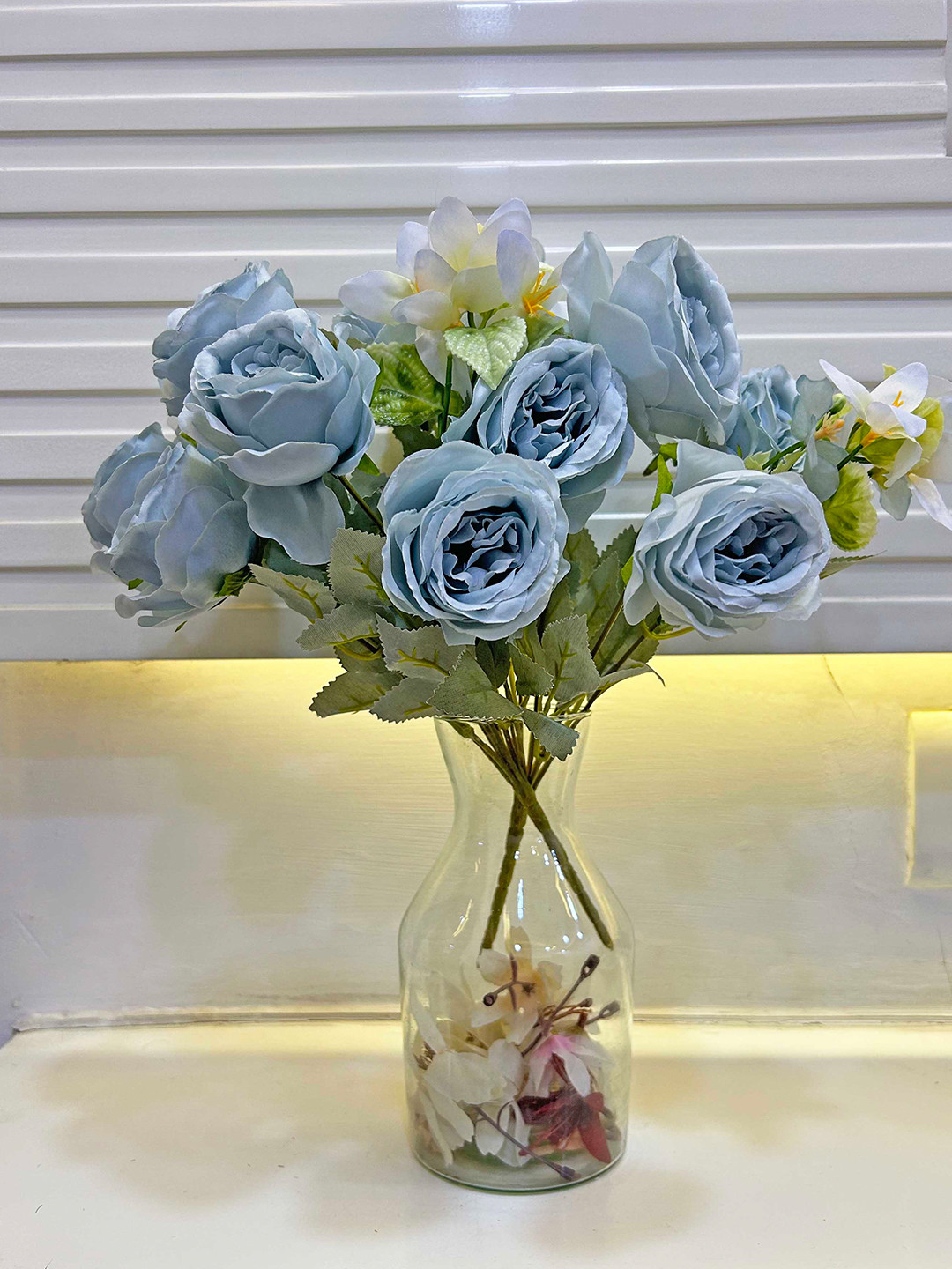

ARTSY Blue & Green 2 Pieces Rose Non Hanging Artificial Flowers