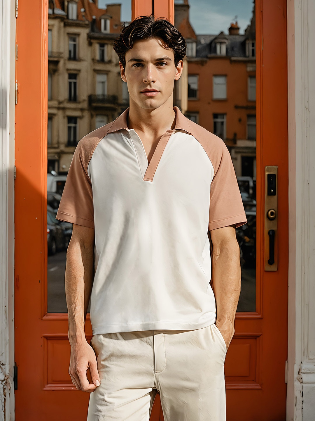 

H&M Men Raglan Sleeve Polo T-Shirt, Beige