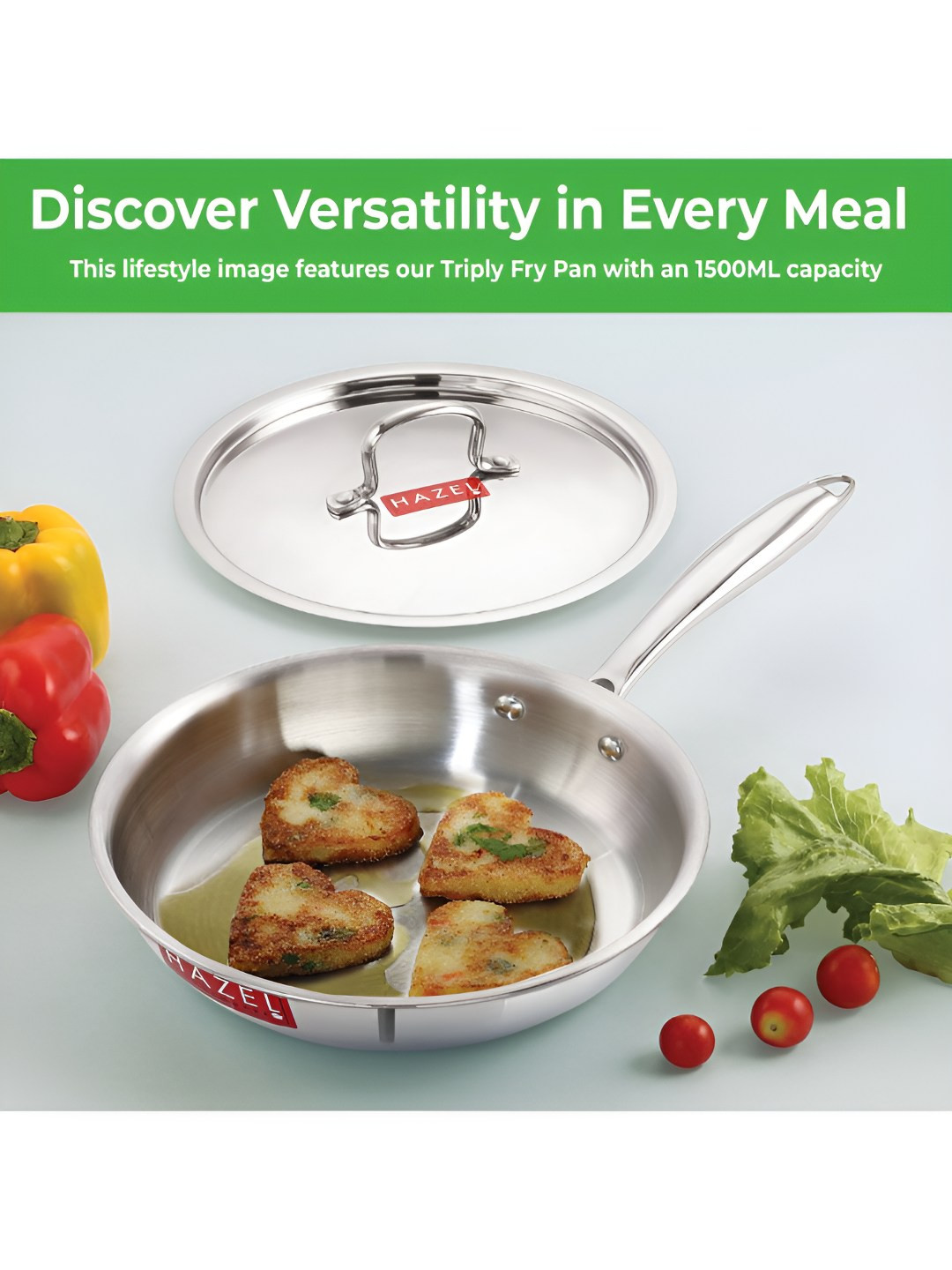

HAZEL Triply Silver Toned Stainless Steel Induction Bottom Fry Pan 3.8 Litre