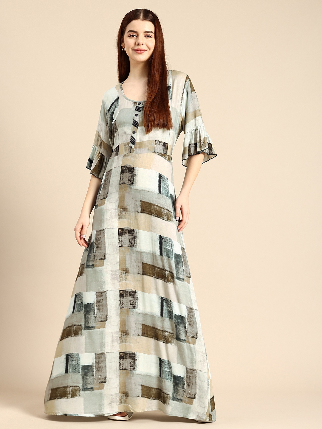 

NIGHTSPREE Abstract Printed Maxi Nightdress, Multi