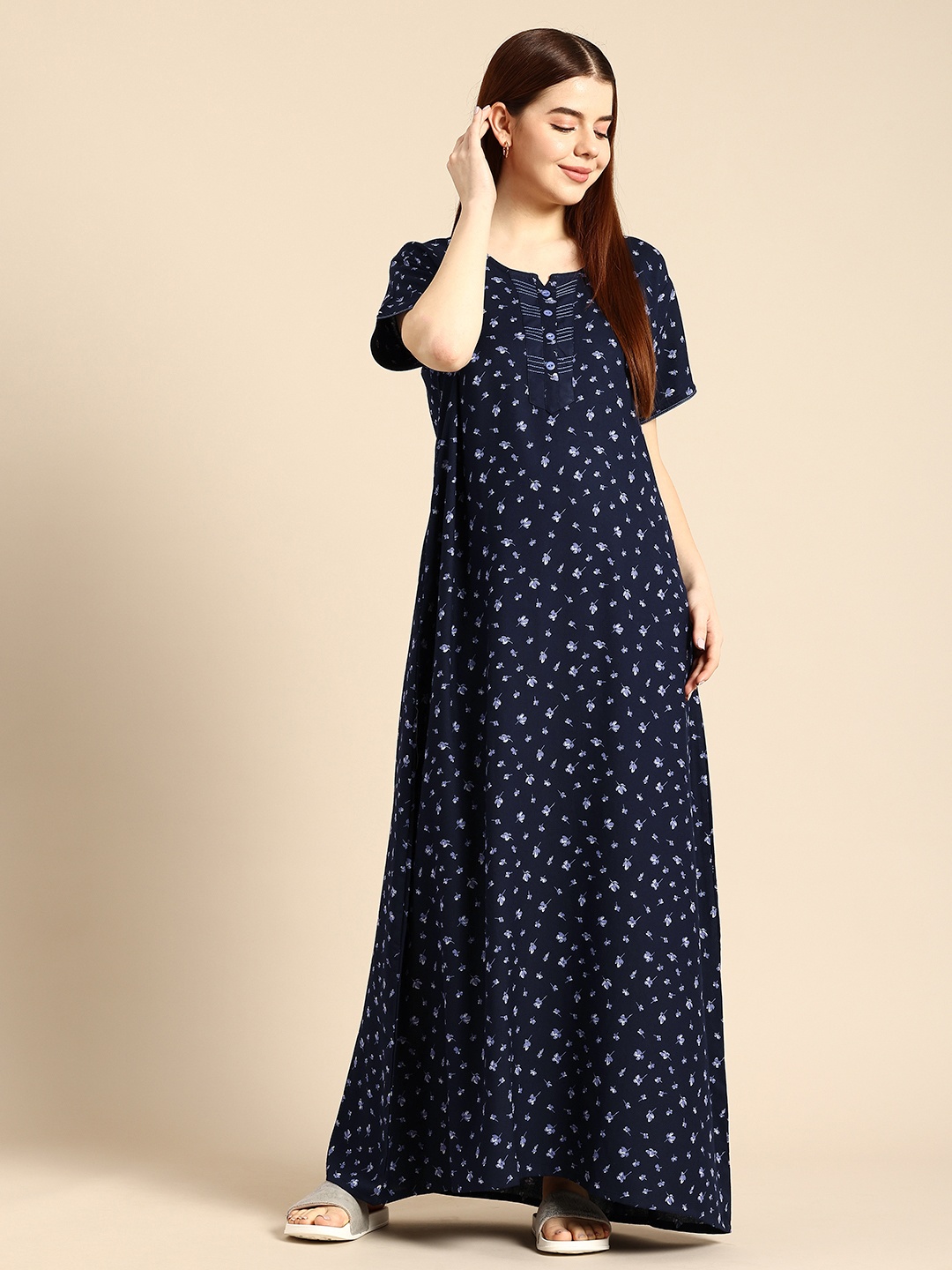 

NIGHTSPREE Floral Printed Maxi Nightdress, Navy blue