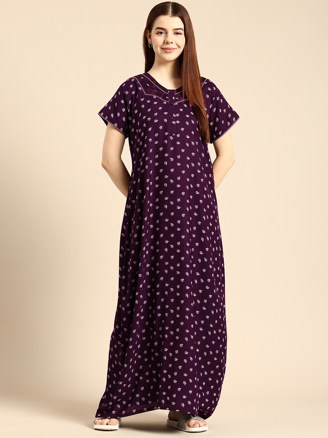 

NIGHTSPREE Floral Printed Maxi Nightdress, Purple