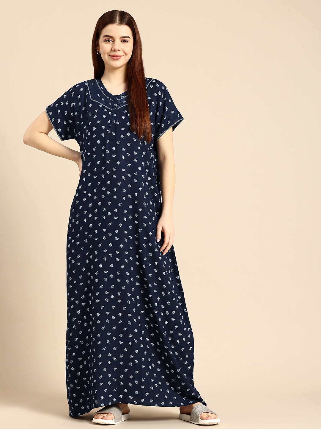 

NIGHTSPREE Floral Printed Maxi Nightdress, Navy blue