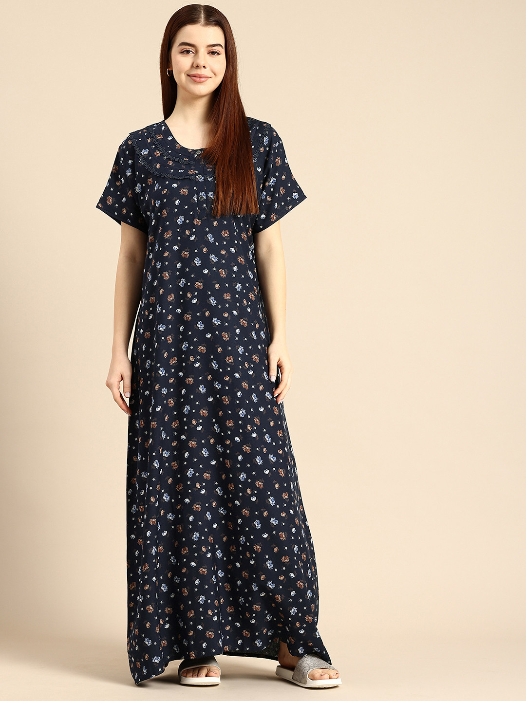 

NIGHTSPREE Floral Printed Maxi Nightdress, Navy blue