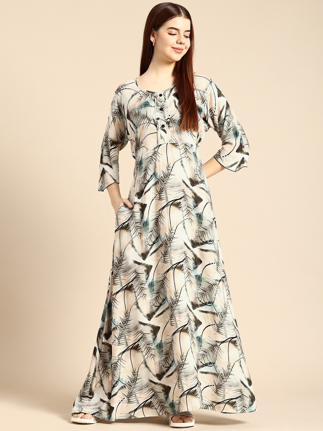 

NIGHTSPREE Floral Printed Maxi Nightdress, Peach