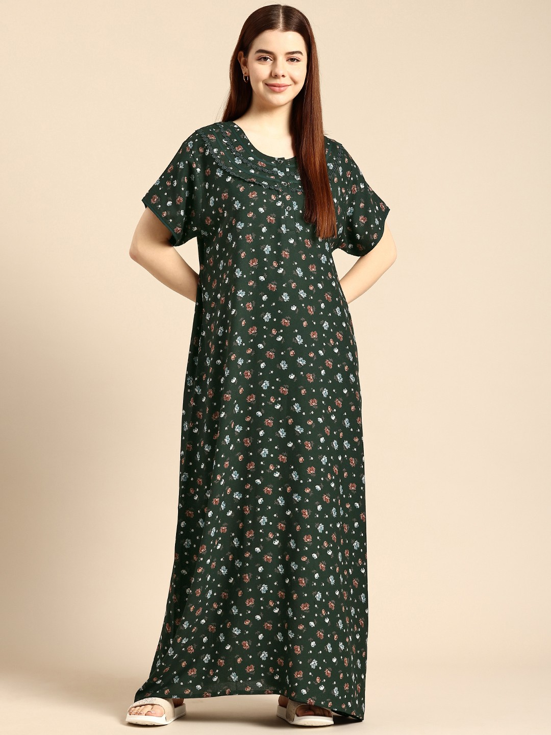 

NIGHTSPREE Floral Printed Maxi Nightdress, Green