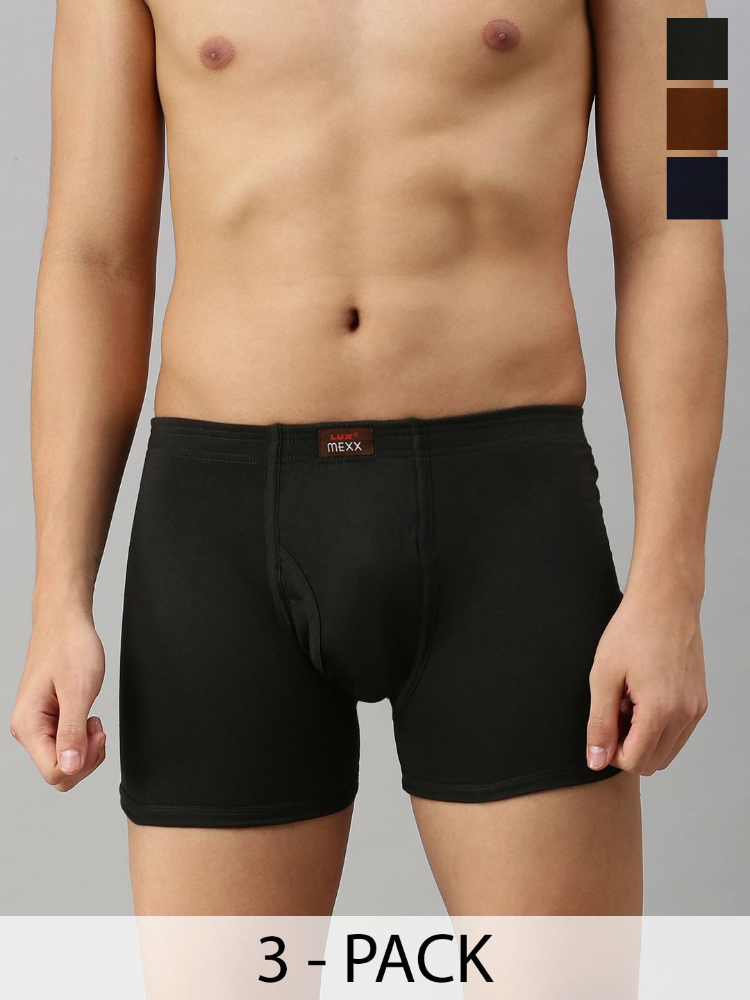 

Lux Cozi Men Pack Of 3 Assorted Cotton Trunks COZI_MEXX_DRW_ASST4_3PC, Black