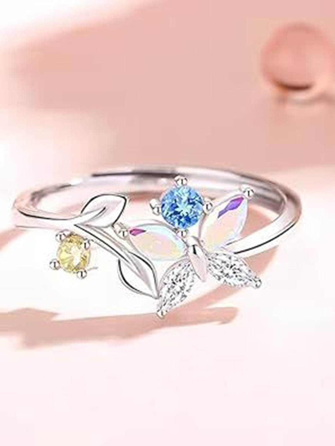 

BRD Jewelry 925 Sterling Silver Rhodium Plated Cubic Zirconia Studded Finger Ring