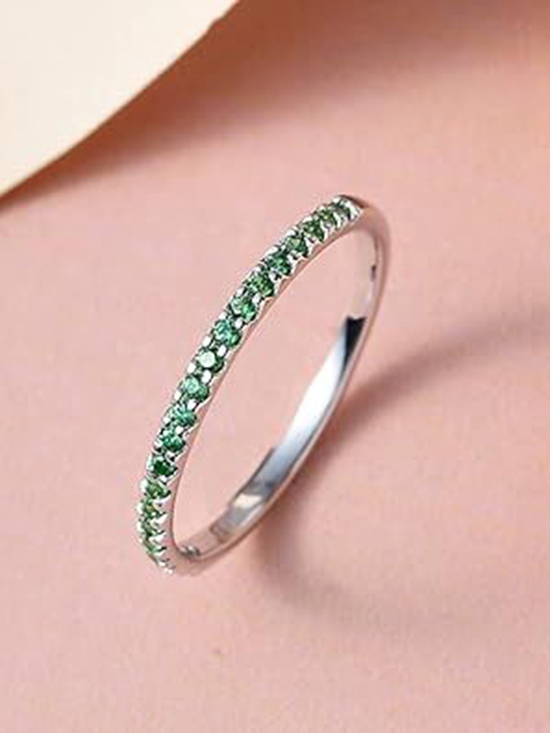 

BRD Jewelry 925 Sterling Silver Rhodium Plated American Diamond Stone Studded Finger Ring, Green