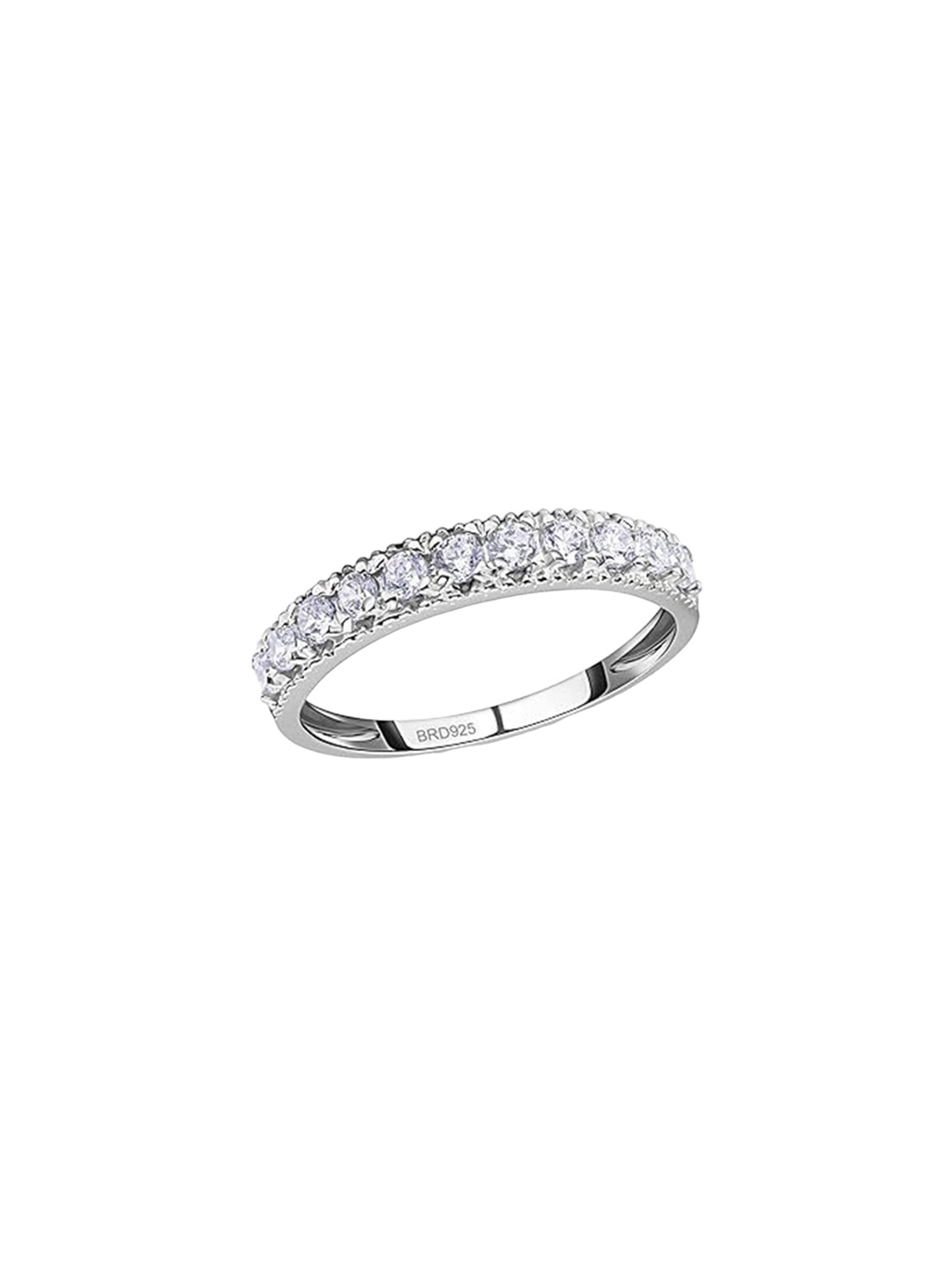 

BRD Jewelry 925 Sterling Silver Rhodium-Plated Cubic Zirconia Studded Finger Ring