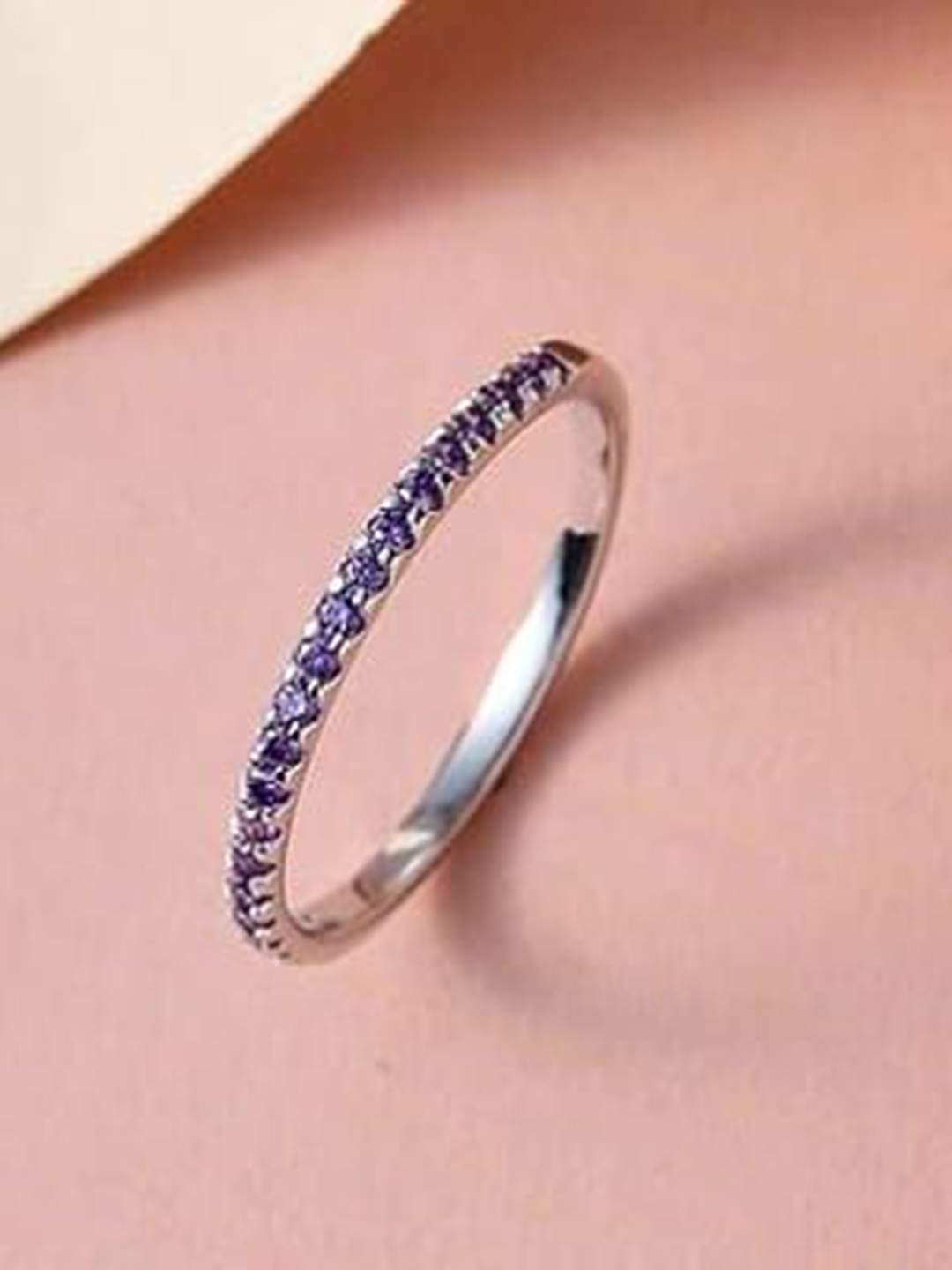 

BRD Jewelry 925 Sterling Silver Rhodium-Plated American Diamond Studded Finger Ring