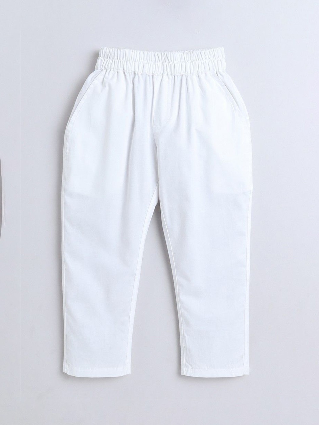 

BAATCHEET Boys Cotton Mid-Rise Trousers, White
