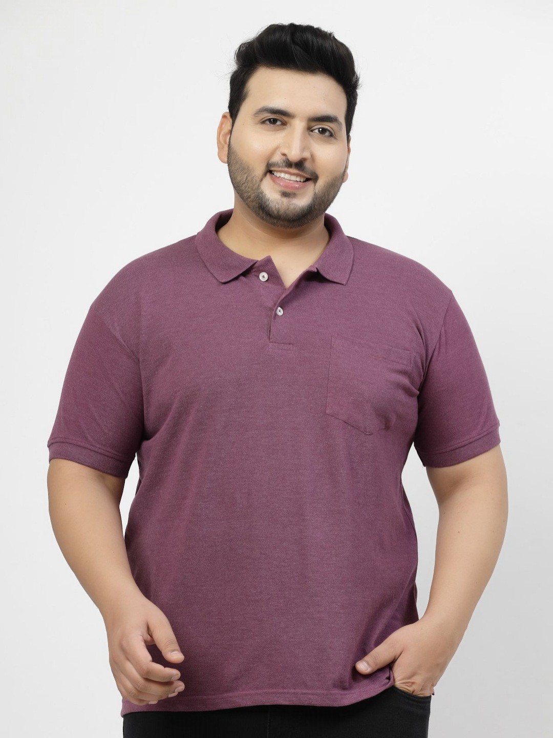 

plusS Men Polo Collar Cotton Pockets T-shirt, Purple