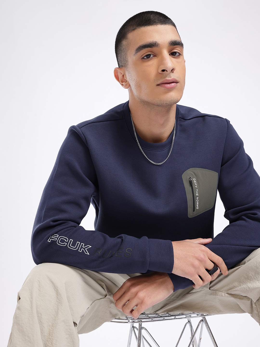 

FCUK Pocket Detailed Sweatshirt, Navy blue