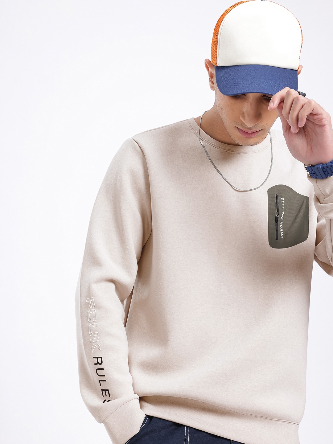 

FCUK Pocket Detailed Sweatshirt, Beige