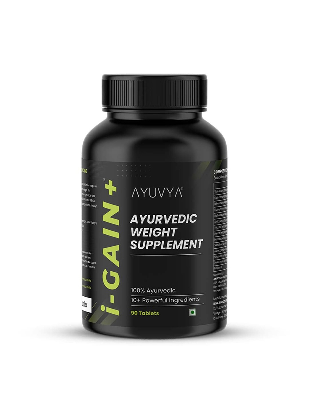 

Ayuvya i-Gain+ Ayurvedic Muscle Mass & Strength Weight Gainer - 90 Tablets, Black