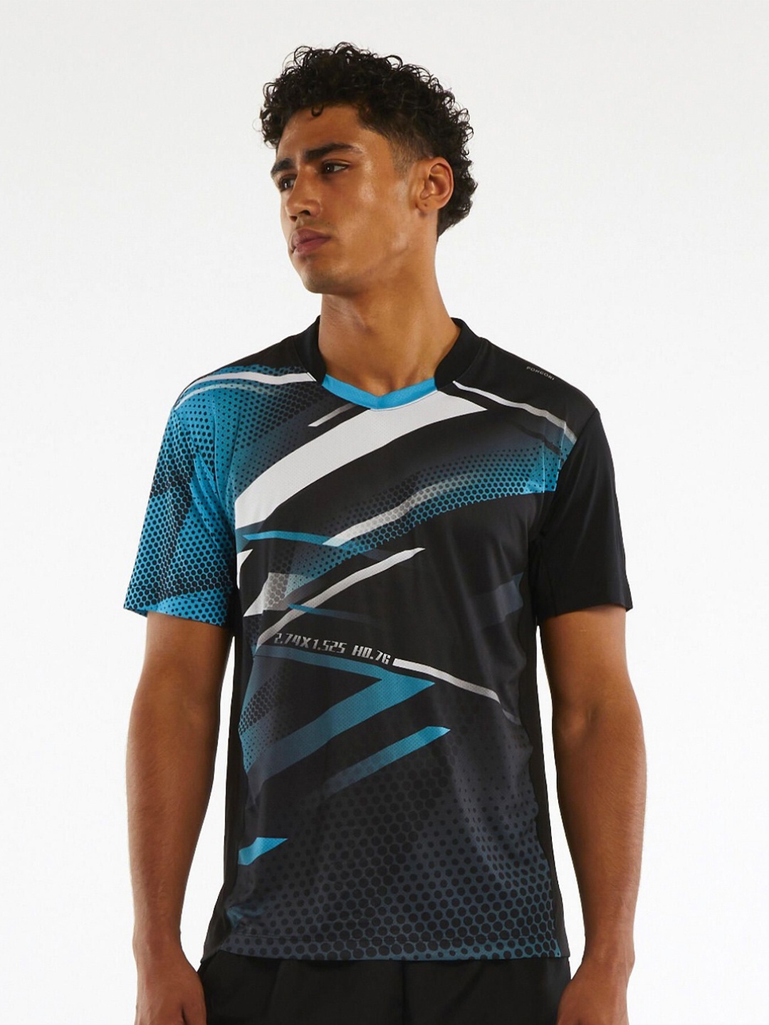 

PONGORI By Decathlon Men Black & Blue Colourblocked Drop-Shoulder Tennis Polo T-Shirt, Multi