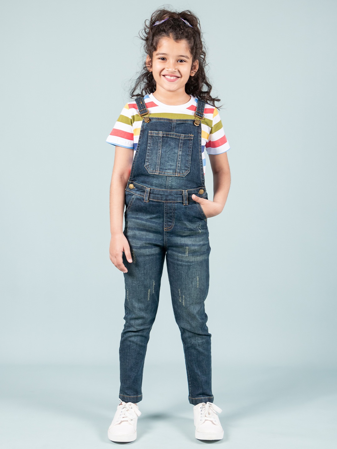 

TWEENY MINI Girls Denim Slim-Fit Dungaree, Blue
