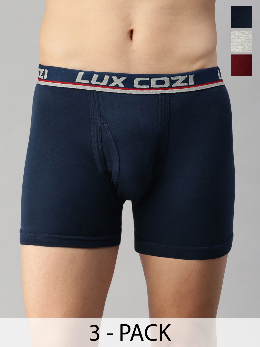 

Lux Cozi Men Pack Of 3 Assorted Cotton Trunks COZI_LONGS_ICDF_AST3_3PC, Navy blue