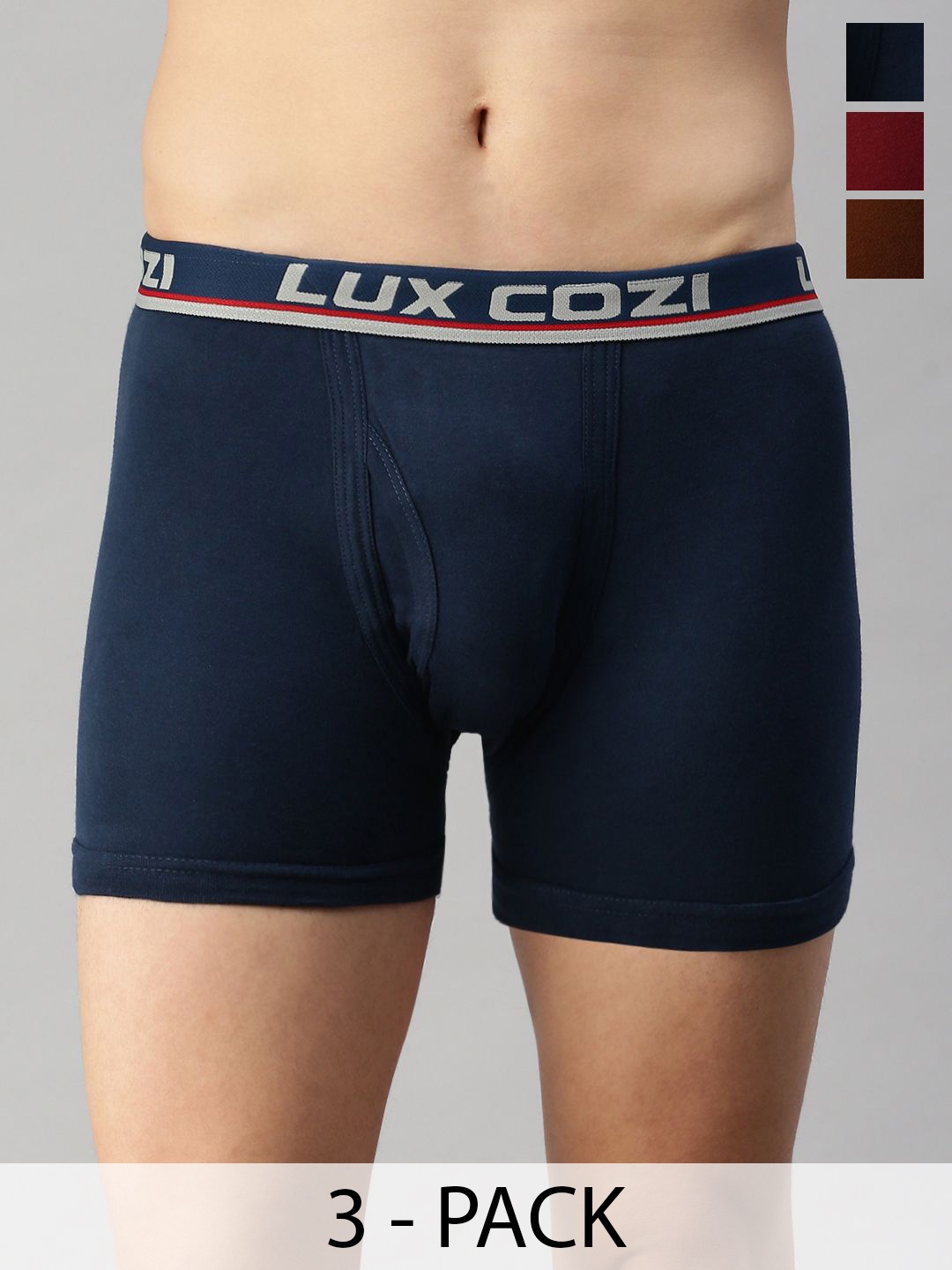 

Lux Cozi Pack Of 3 Assorted Cotton Trunks COZI_LONGS_ICDF_ASST5_3PC, Navy blue
