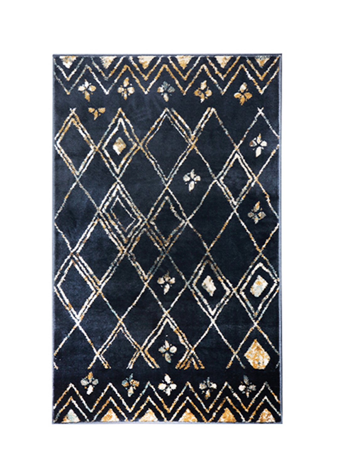 

Sapana Carpet-Mats Navy Blue & Brown Geometric Anti-Skid Carpet