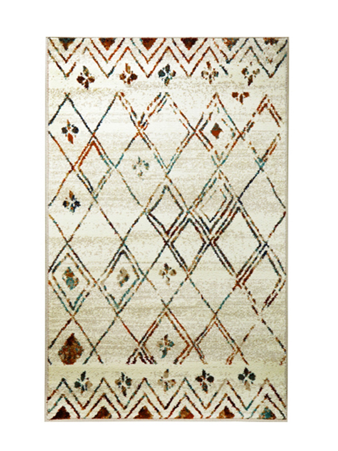 

Sapana Carpet-Mats Cream Coloured & Grey Geometric Printed Anti-Skid Carpet