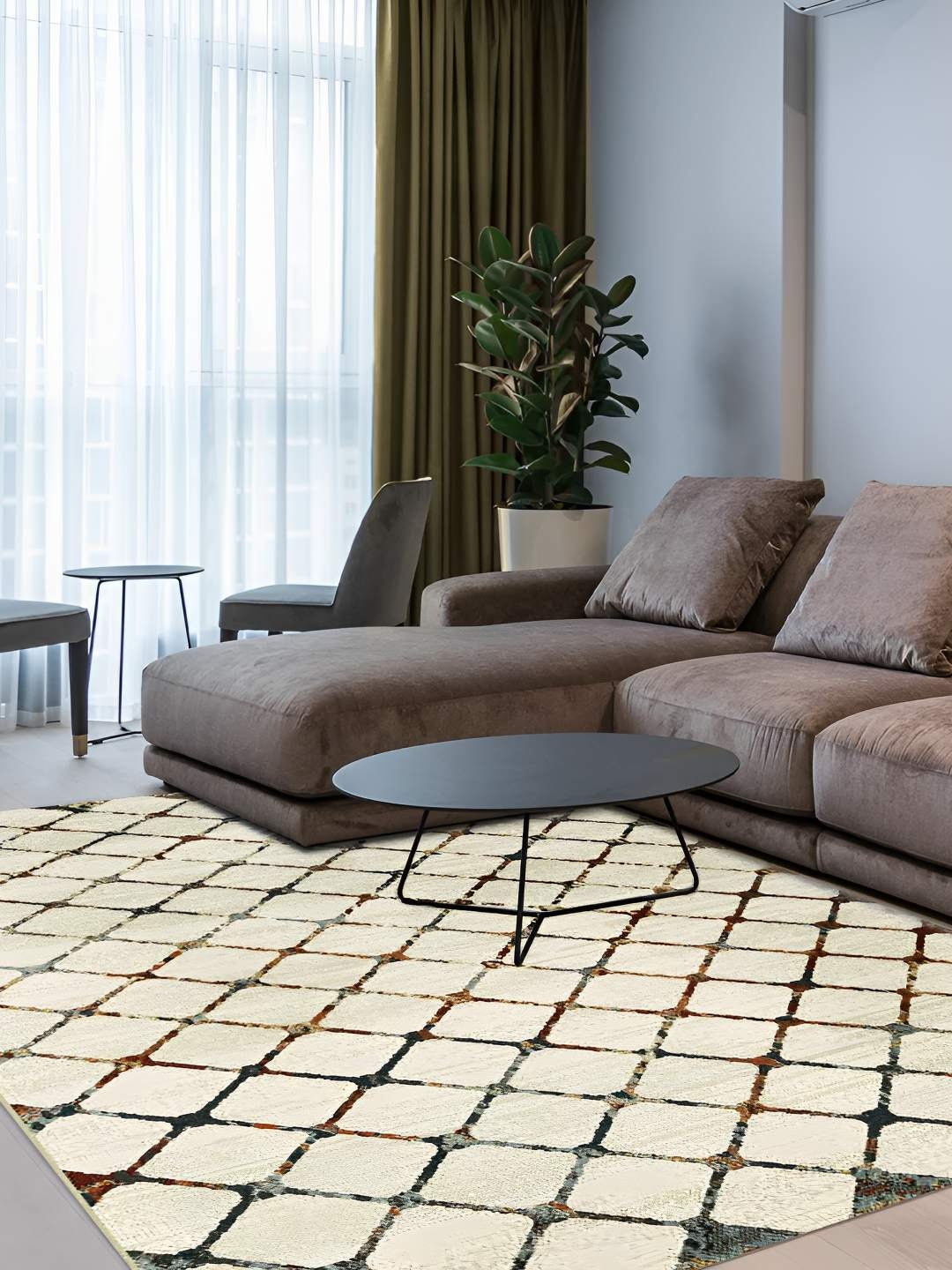 

Sapana Carpet-Mats Cream & Grey Geometric Anti-Skid Rectangular Carpet