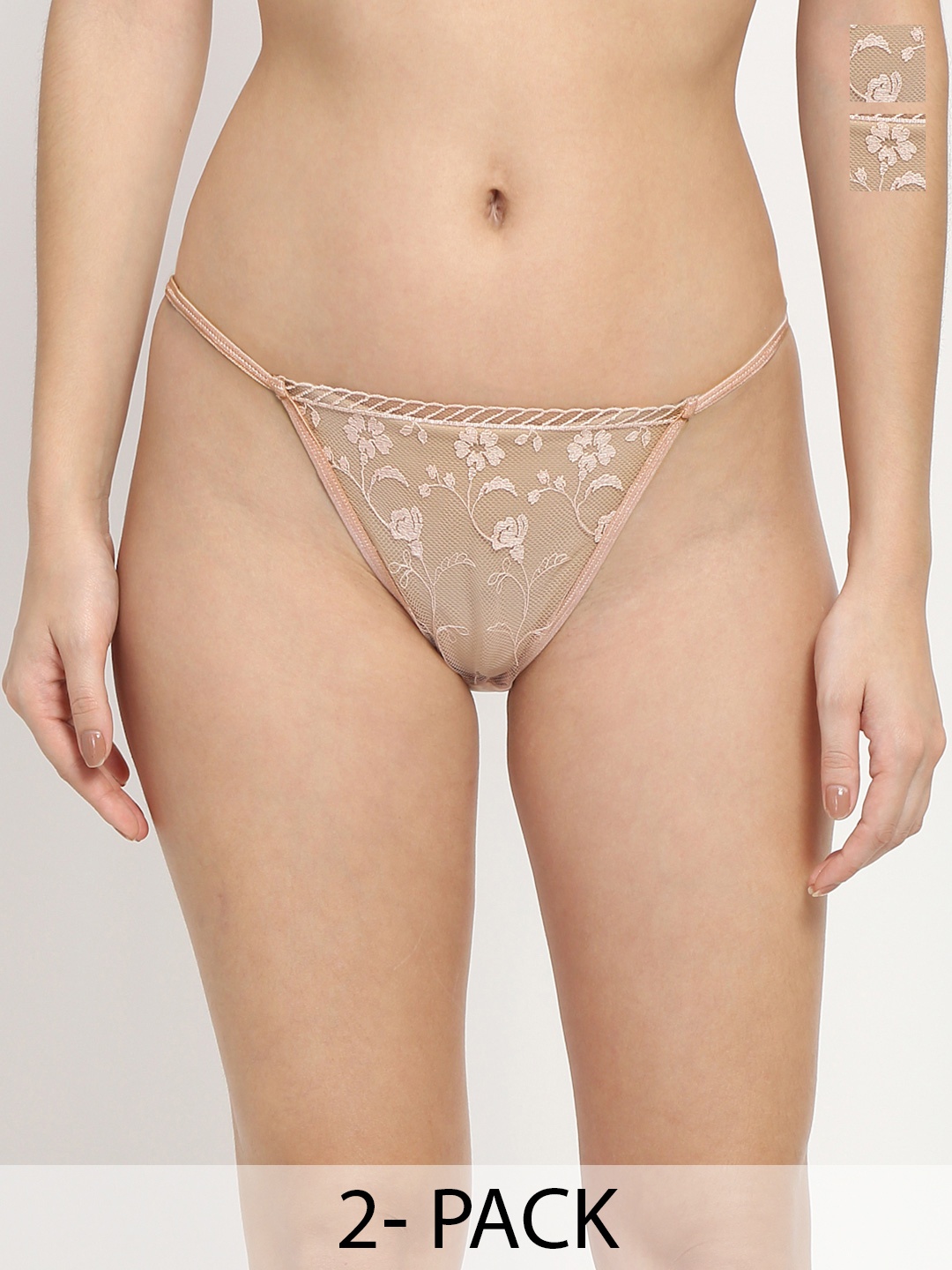 

EROTISSCH Pack Of 2 Women Printed Anti-Odour Thongs Briefs, Nude