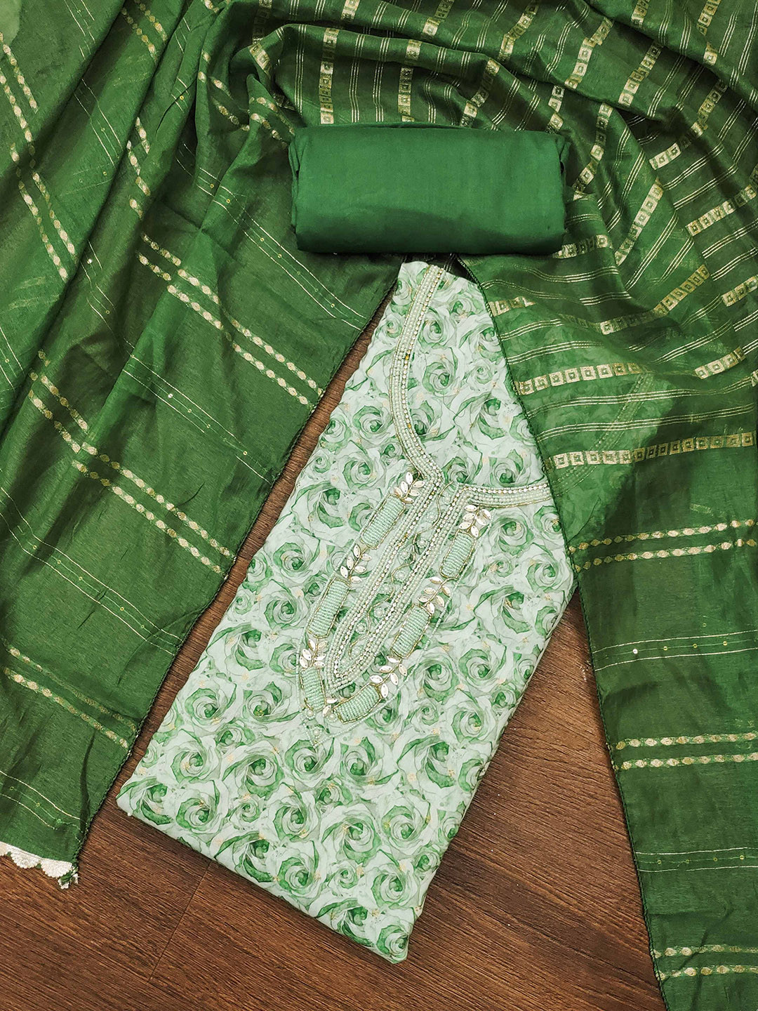 

KALINI Floral Embroidered Sequinned Pure Cotton Unstitched Dress Material, White