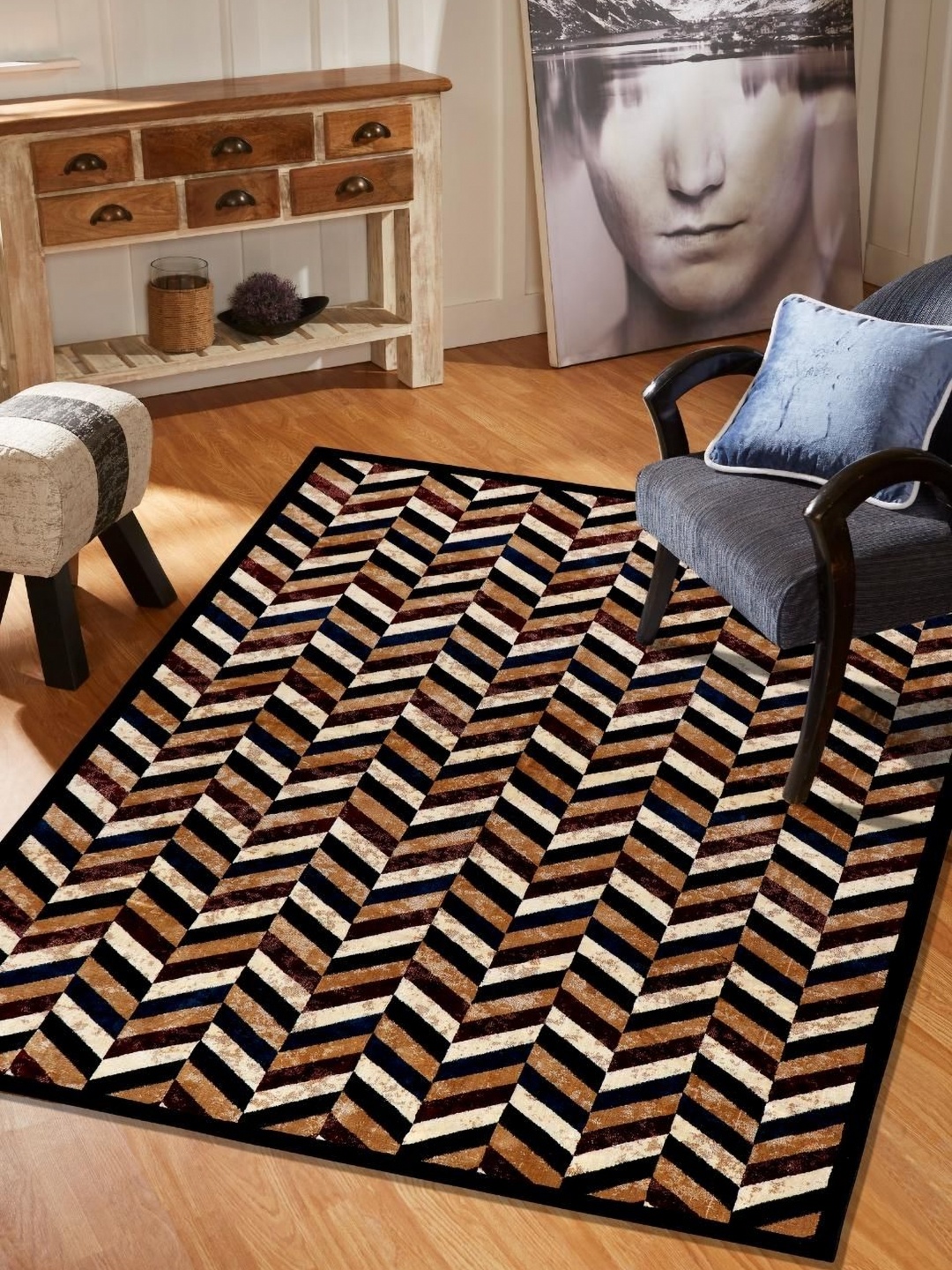 

MODEFE Brown & White Geometric Anti-Skid Carpet