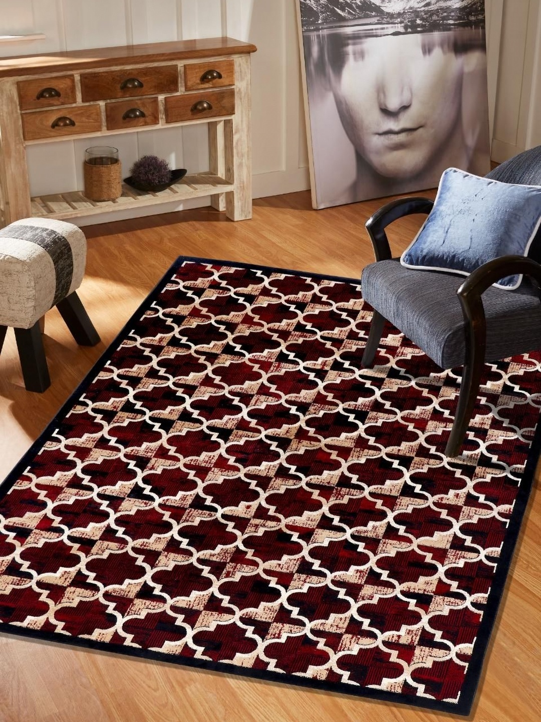 

MODEFE Maroon & Cream Geometric Anti-Skid Carpet