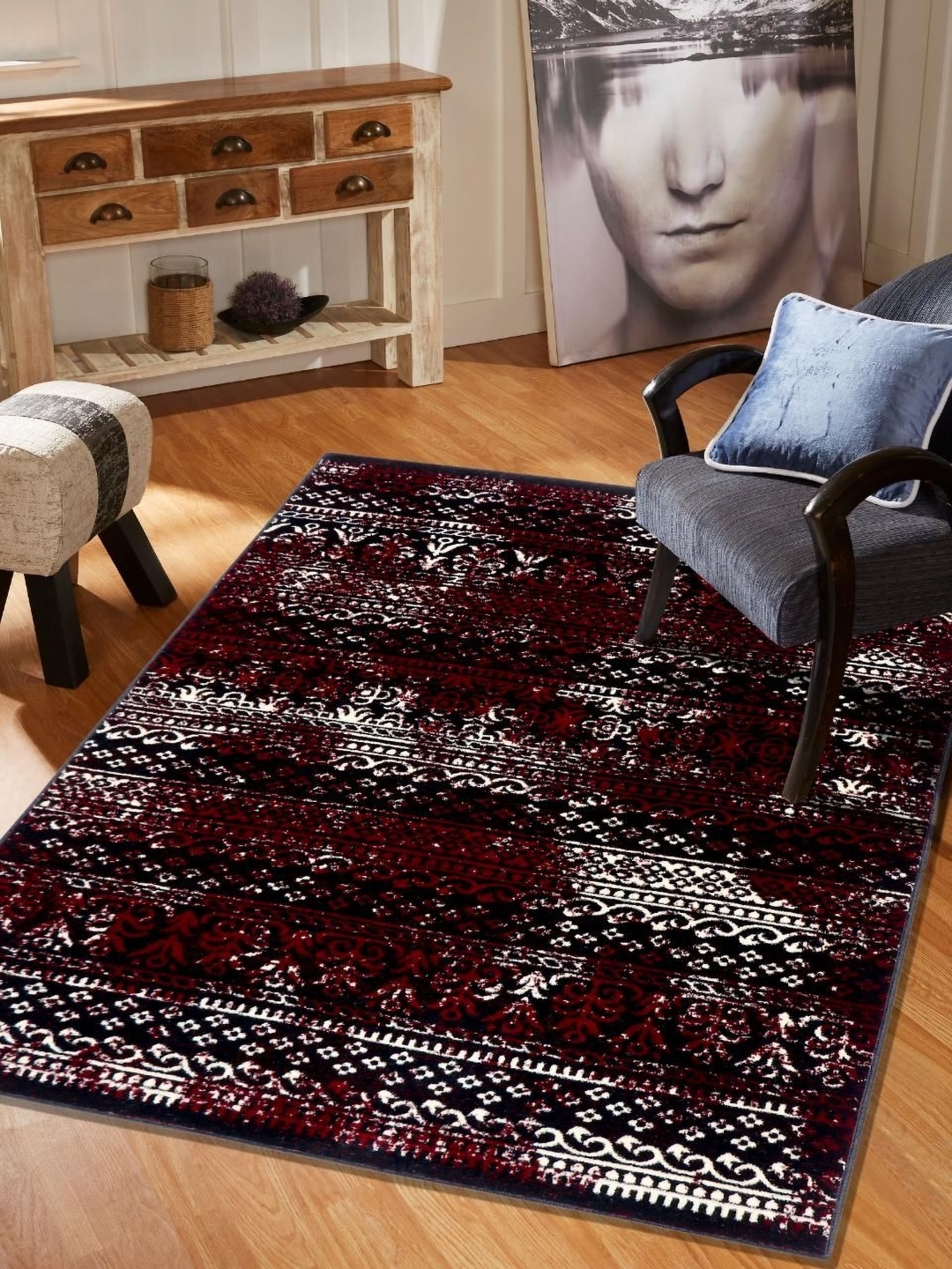 

MODEFE Maroon & Cream Ethnic Motifs Anti-Skid Carpet