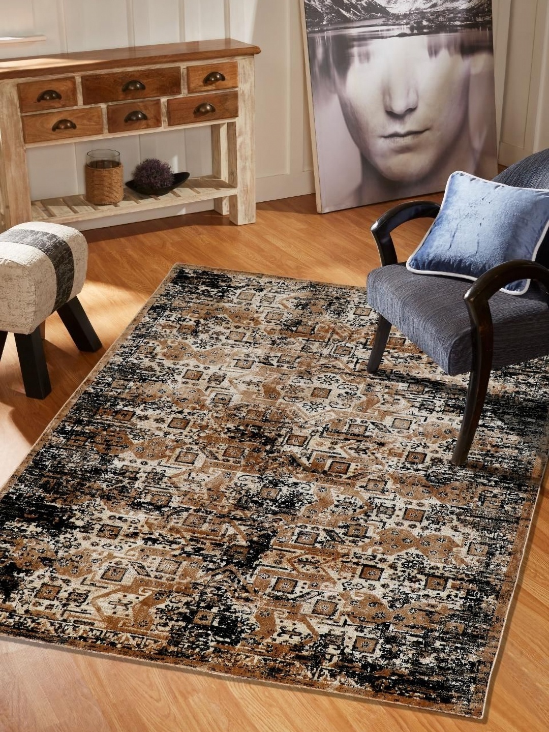 

MODEFE Brown & Black Geometric Anti-Skid Carpet