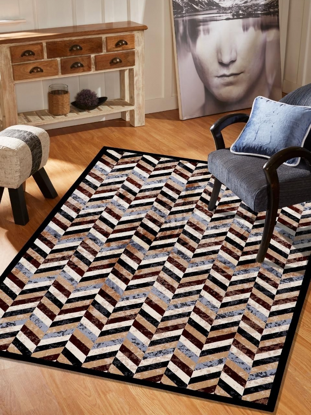 

MODEFE Brown & Black Geometric Anti-Skid Carpet