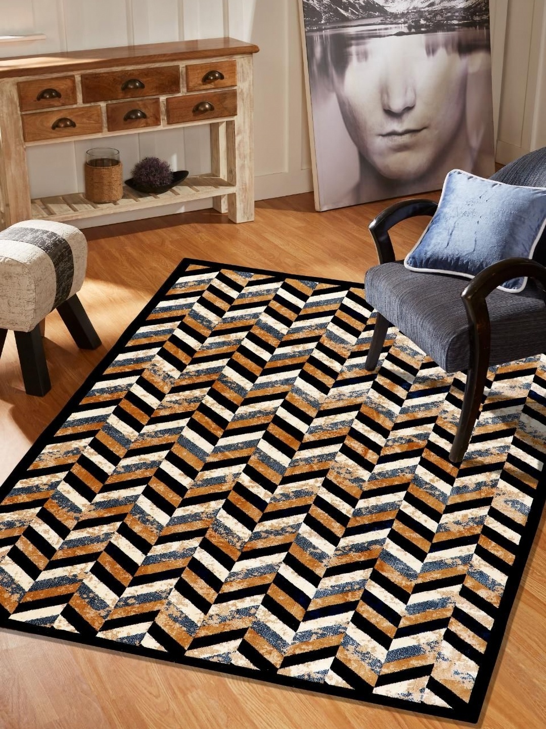 

MODEFE Brown & Beige Geometric Anti-Skid Carpet