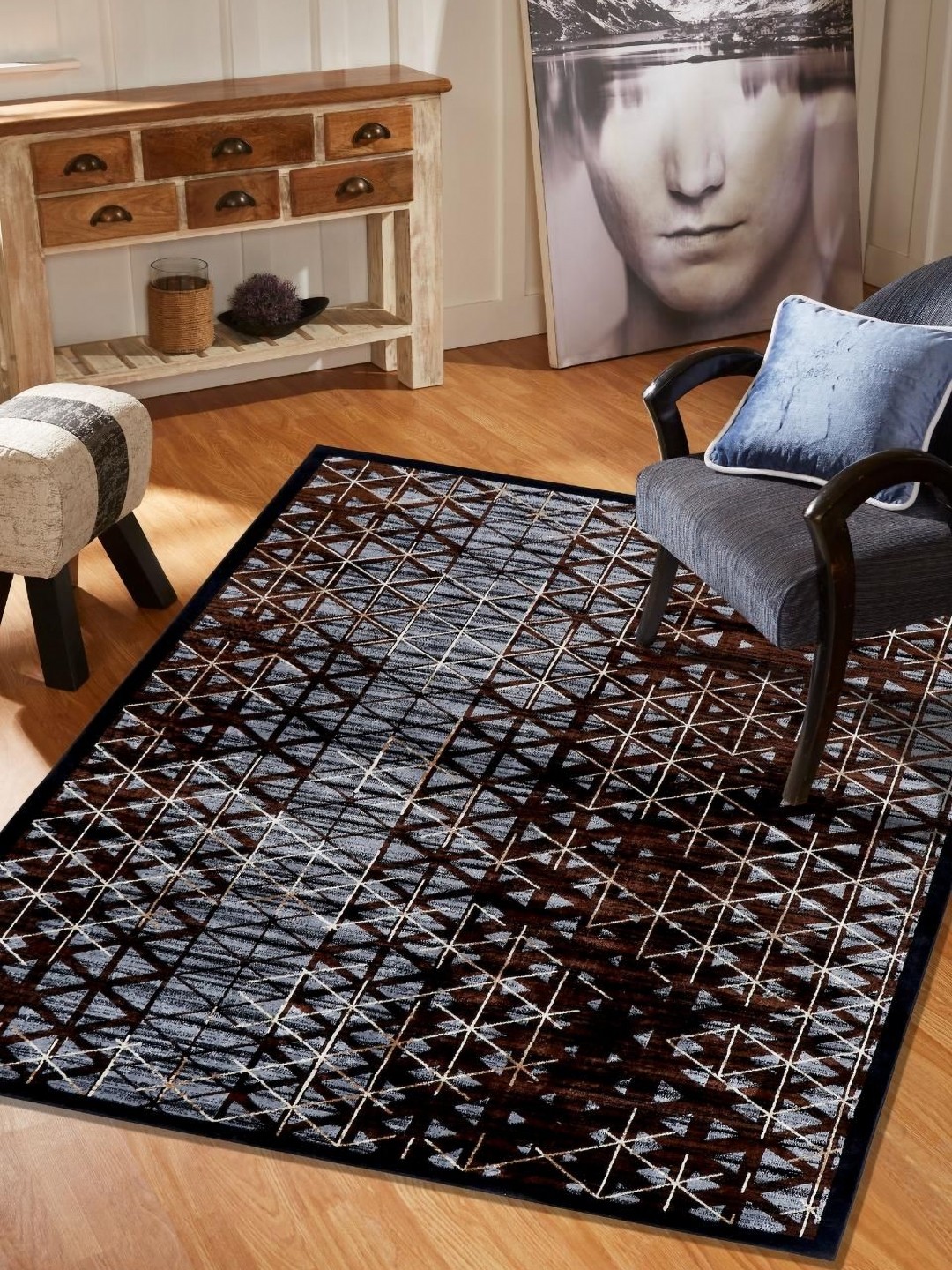 

MODEFE Maroon & Blue Geometric Anti-Skid Carpet