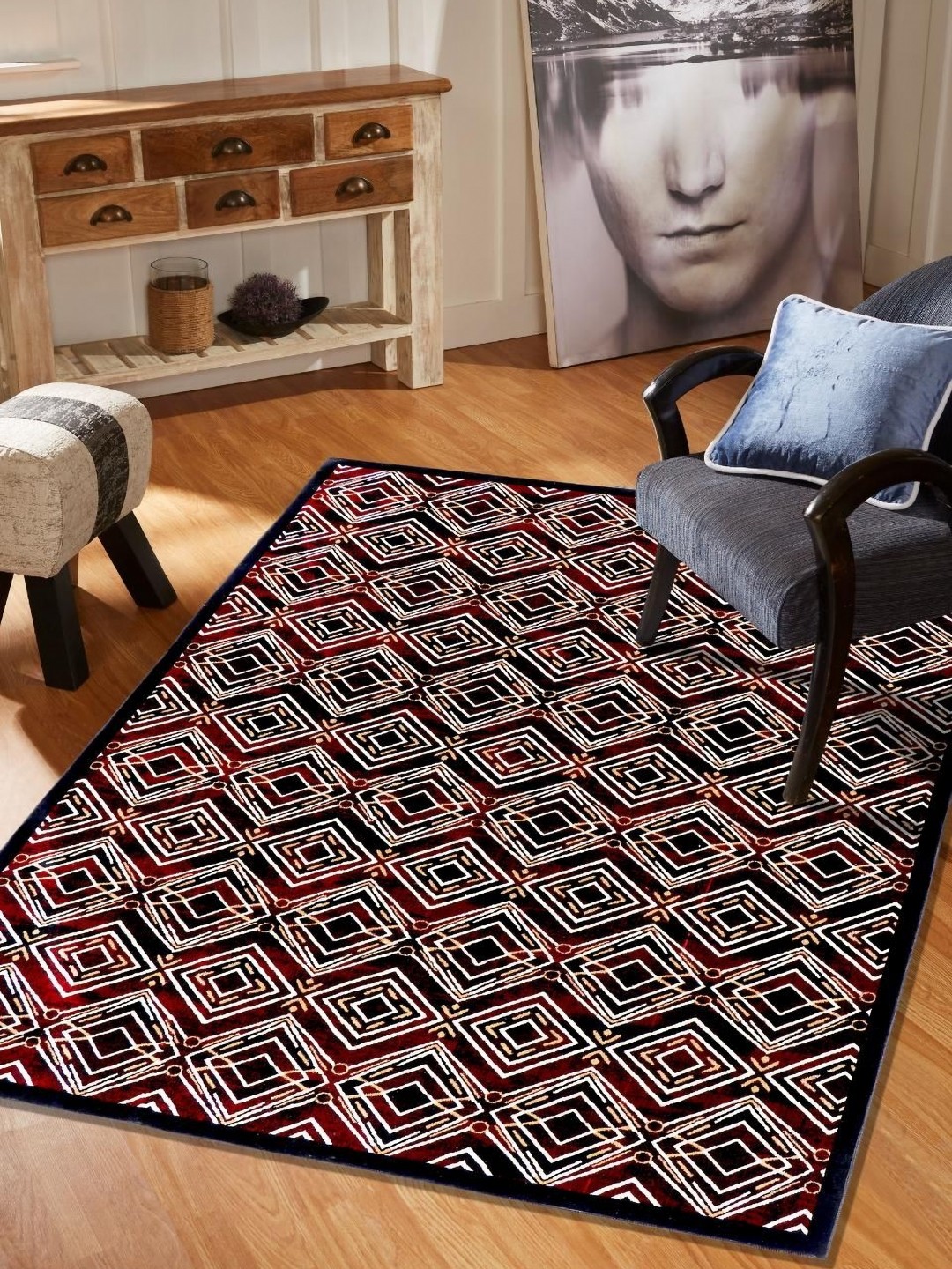 

MODEFE Maroon & White Geometric Anti-Skid Carpet