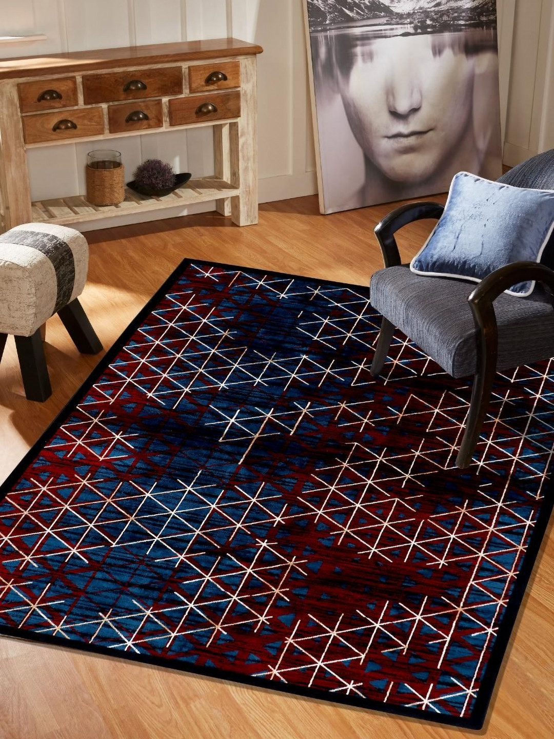 

MODEFE Maroon & Blue Geometric Anti-Skid Carpet
