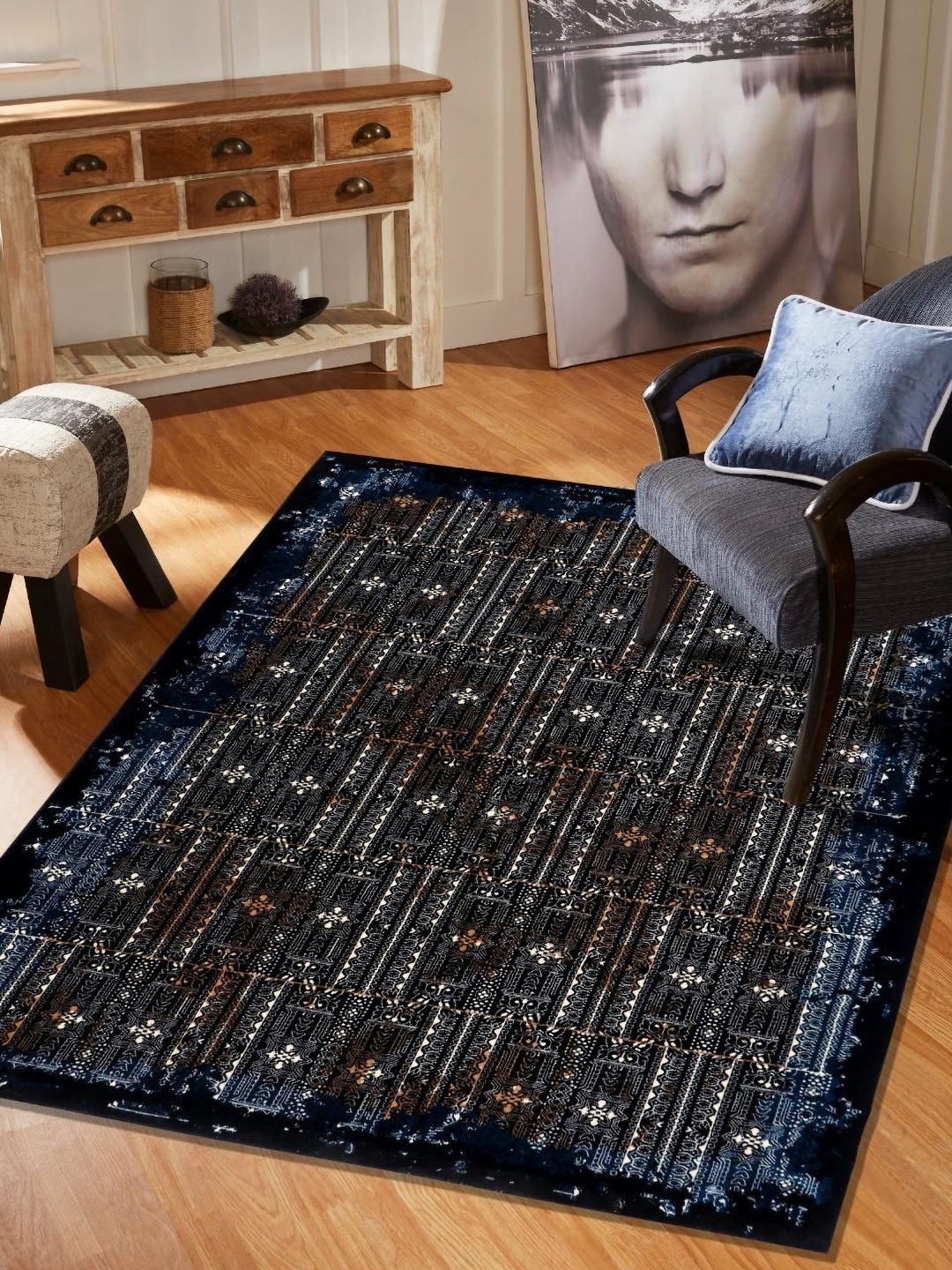 

MODEFE Black & Blue Geometric Anti-Skid Carpet