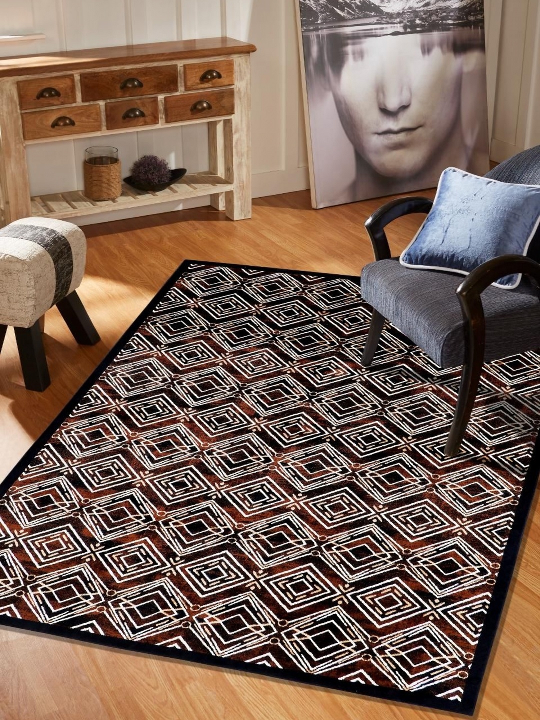 

MODEFE Maroon & Cream Geometric Anti-Skid Carpet