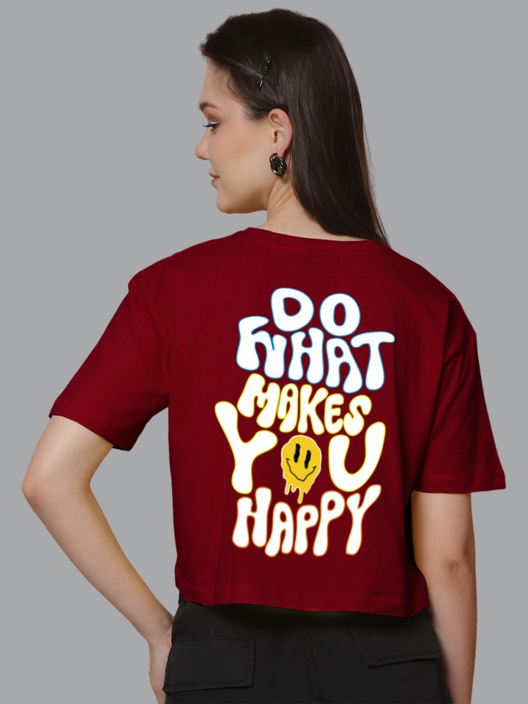 

Friskers Women Cotton Printed Oversized Applique T-shirt, Maroon