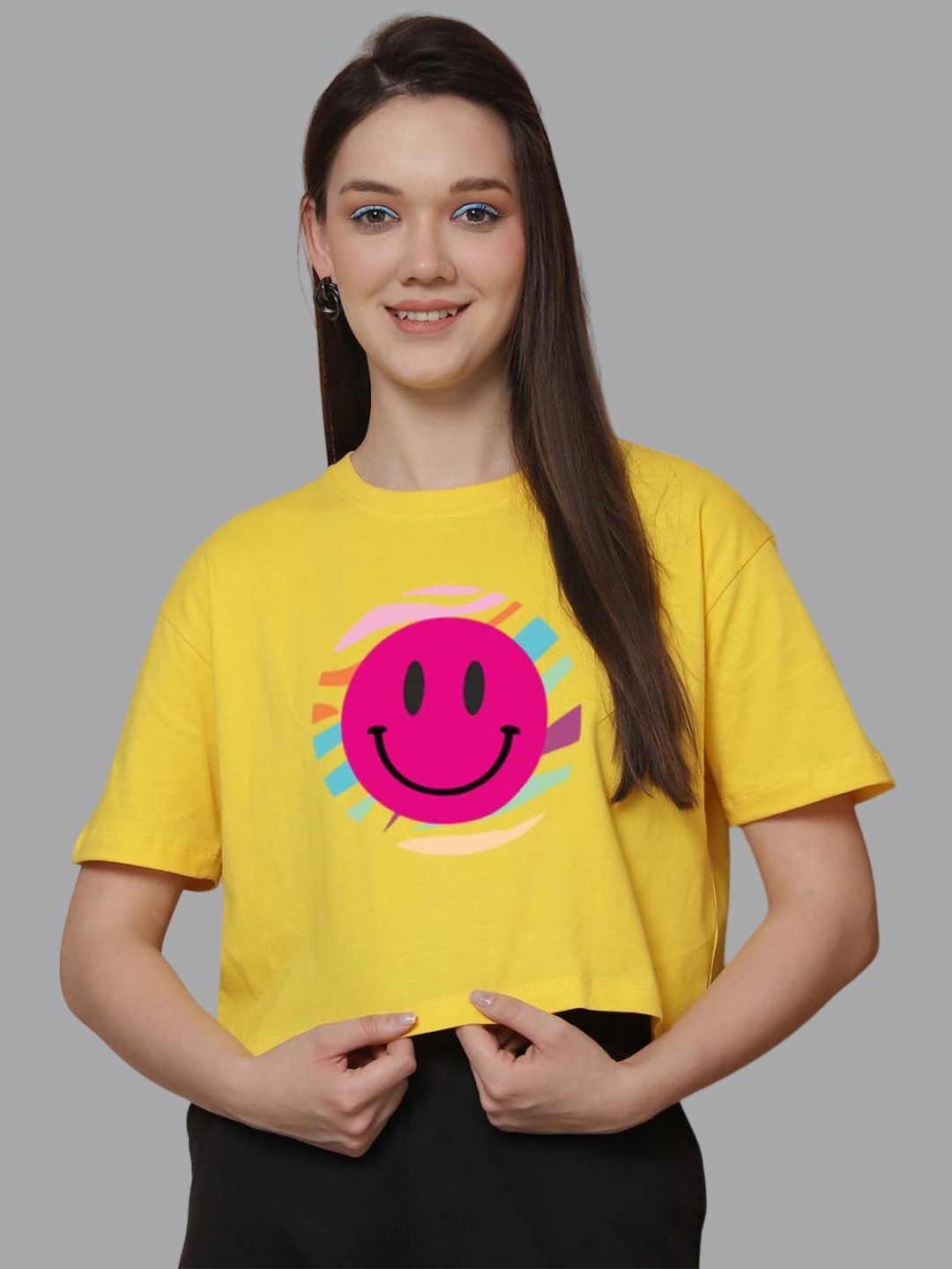 

Friskers Women V-Neck Extended Sleeves Pockets T-shirt, Yellow