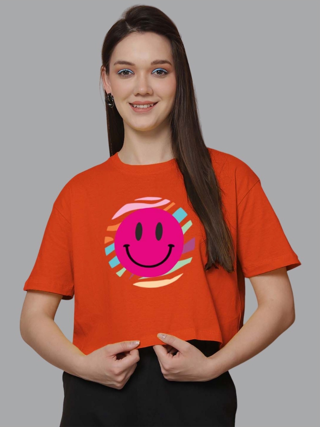

Friskers Women V-Neck Raw Edge T-shirt, Orange