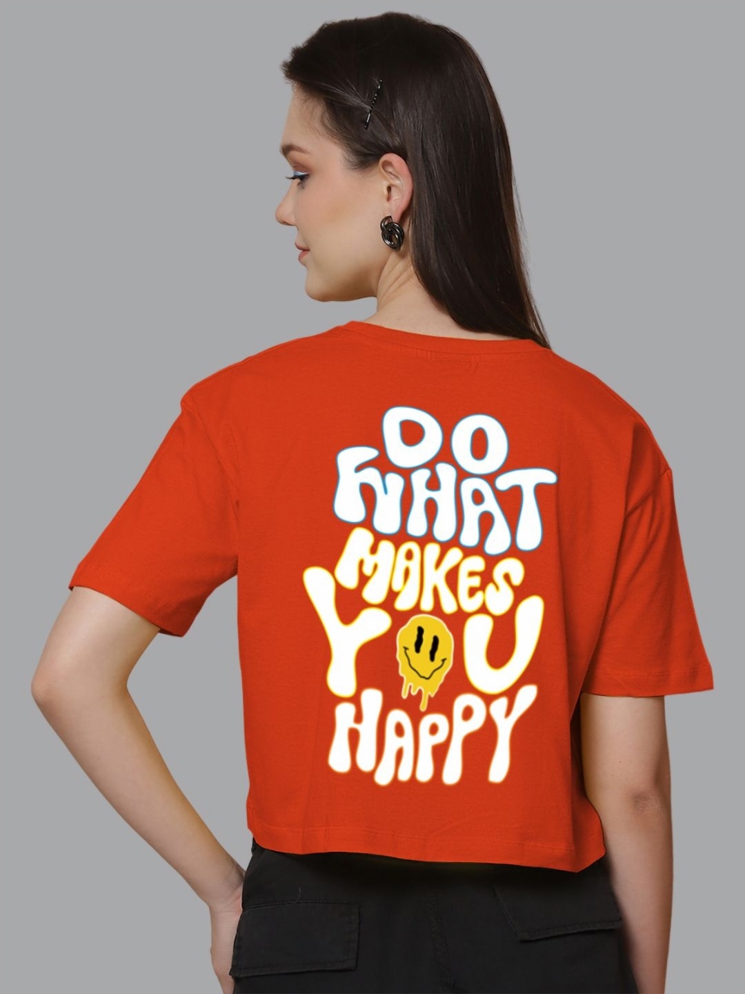 Friskers Women Typography Printed V-Neck Applique T-shirt, Orange
