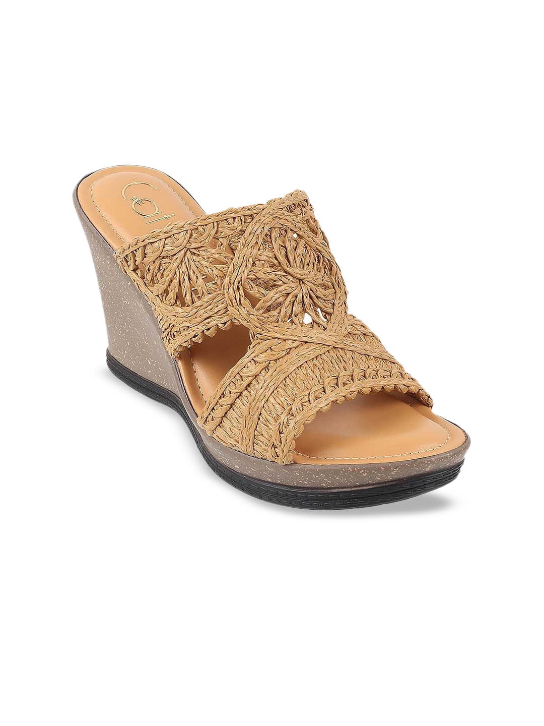 

Catwalk Woven Design Open Toe Wedge Heel Sandal, Tan